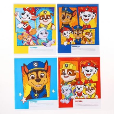 Тетрадь 12 листов, клетка, "Щенячий патруль" 4 вида МИКС, Paw Patrol