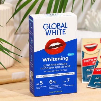 Отбеливающие полоски для зубов Global White Teeth Whitening Strips, 14 саше, 7 пар