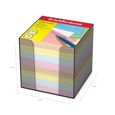 Блок бумаги для записей ErichKrause, 9 x 9 x 9 см, в пластиковом боксе, 80 г/м2, цветной