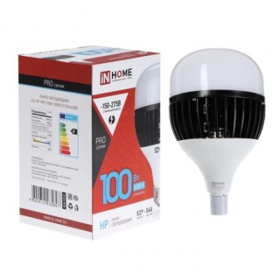 Лампа светодиодная IN HOME LED-HP-PRO, 100 Вт, 230 В, E27, с адаптером, Е40, 6500 К, 9500 Лм