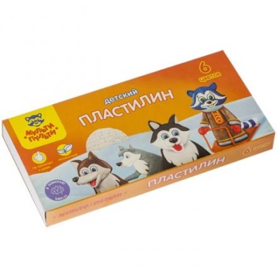 Пластилин 6 цветов 90 г, Мульти-пульти "Енот на Аляске", со стеком, картонная упаковка