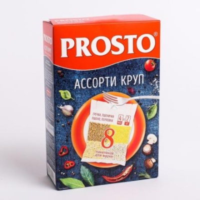 Ассорти круп PROSTO 500г (2пак гречи, 2пак пшено, 2пак пшеничная крупа, 2 пак перловая крупа) 810680