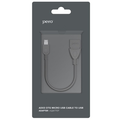 Адаптер OTG PERO AD03, microUSB - USB, 10 см, черный