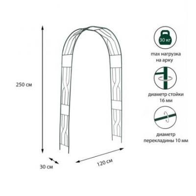 Арка садовая, разборная, 250 × 120 × 30 см, металл, зелёная