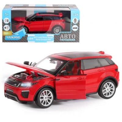 Машина металлическая Land Rover. Range Rover Evoque 1:24, открываются двери, капот, световые и звуковые эффекты, цвет красный