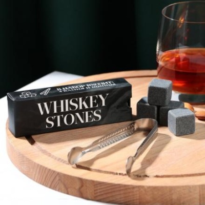 Набор Whiskey stones, камни для виски 4 шт, щипцы