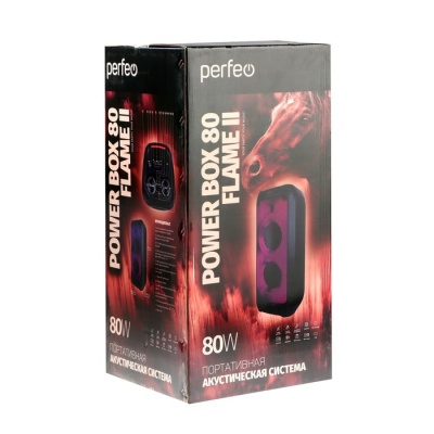 Портативная караоке система Perfeo Power Box 80 Flame II, 80Вт, FM, USB, BT, 5000 мАч,черная