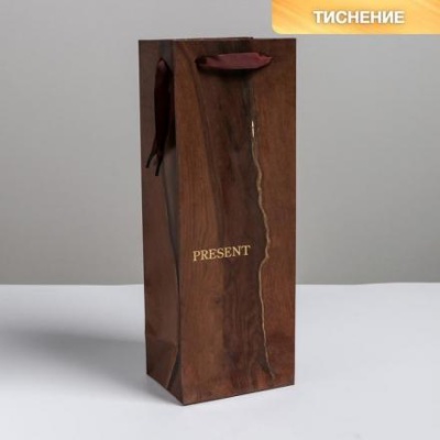 Пакет ламинированный под бутылку «Wood present», 13 x 36 x 10 см