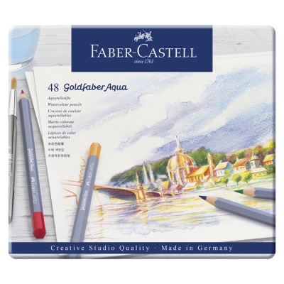 Карандаши акварельные набор 48 цветов, Faber-Castell Goldfaber Aqua, в металлическом пенале