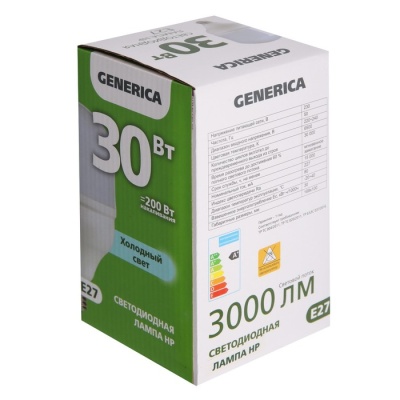 Лампа светодиодная GENERICA HP, 30 Вт, 6500 К, E27, 230 В, LL-HP-30-230-65-E27-G