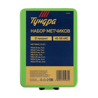 Набор метчиков ТУНДРА, М3 - М12, 21 шт.