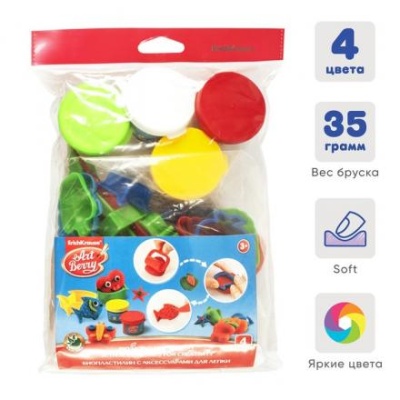 Биопластилин с аксессуарами для лепки ArtBerry Multi Playset, 4 х 35 г