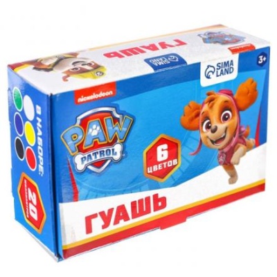 Гуашь 6 цветов по 20 мл, Paw Patrol, карамельная