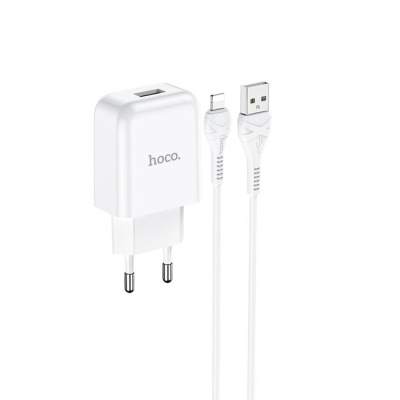 Сетевое зарядное устройство Hoco N2, 1хUSB, 2 А, кабель Lightning, 1 м, белое