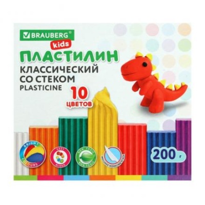 Пластилин 10 цветов 200 г KIDS, со стеком