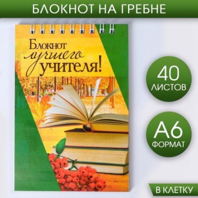 Блокнот «Блокнот лучшего учителя», на гребне, формат А6, 40 листов