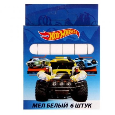 Мел белый «Hot Wheels», 6 шт. в упаковке с европодвесом