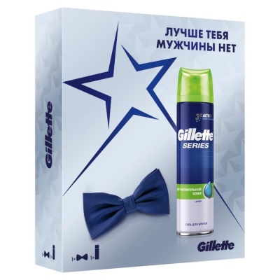 Набор Gillette: гель для бритья Sensitive Skin с алоэ, 200 мл + галстук-бабочка