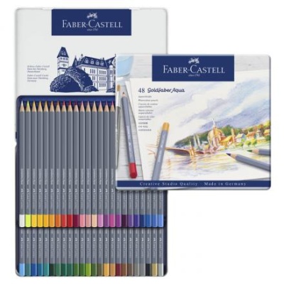 Карандаши акварельные набор 48 цветов, Faber-Castell Goldfaber Aqua, в металлическом пенале