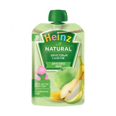 Пюре фруктовое HEINZ фруктовый салатик 90г д/п