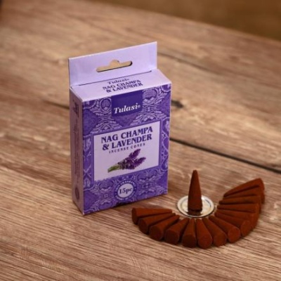 Благовония NAG CHAMPA "Tulasi" 15 аромаконусов Lavender