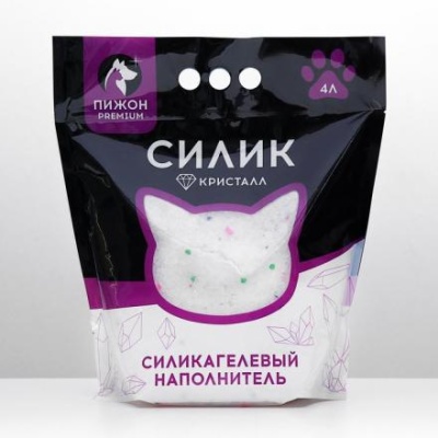 Наполнитель силикагелевый "Пижон Premium Crystal", колотый, 4 л