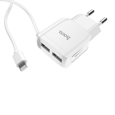 Сетевое зарядное устройство Hoco C59A, 2 USB - 2.4 А, кабель Lightning 1 м, белый