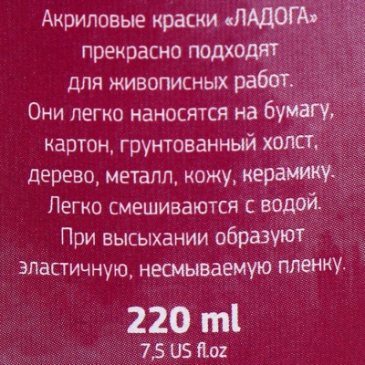 Краска акриловая художественная в тубе 220 мл, ЗХК "Ладога", розовая тёмная, 2223334